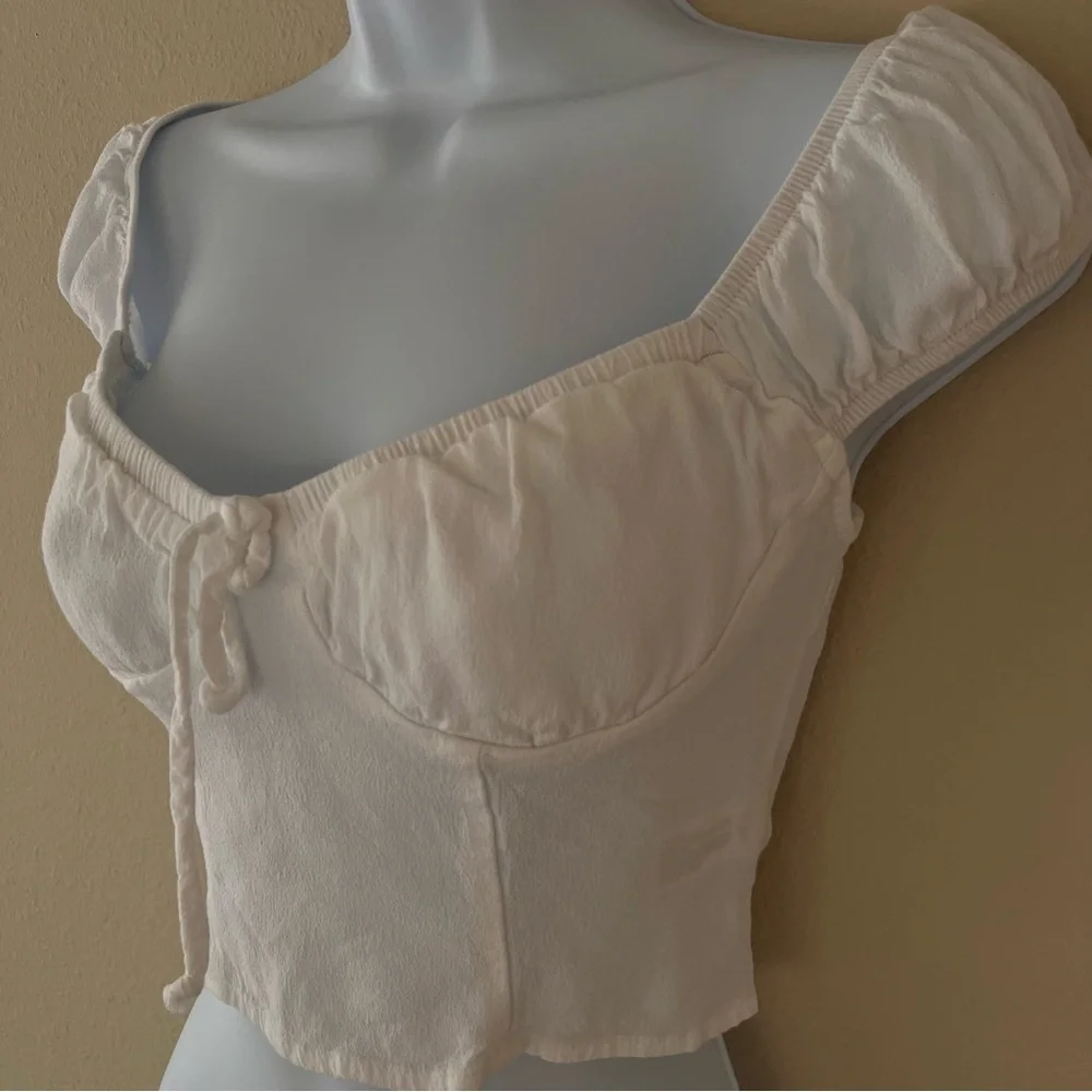Wild Fable Crop Top XS Cap Sleeve White Romantic‎ Coquette Milkmaid - Picture 2 of 7
